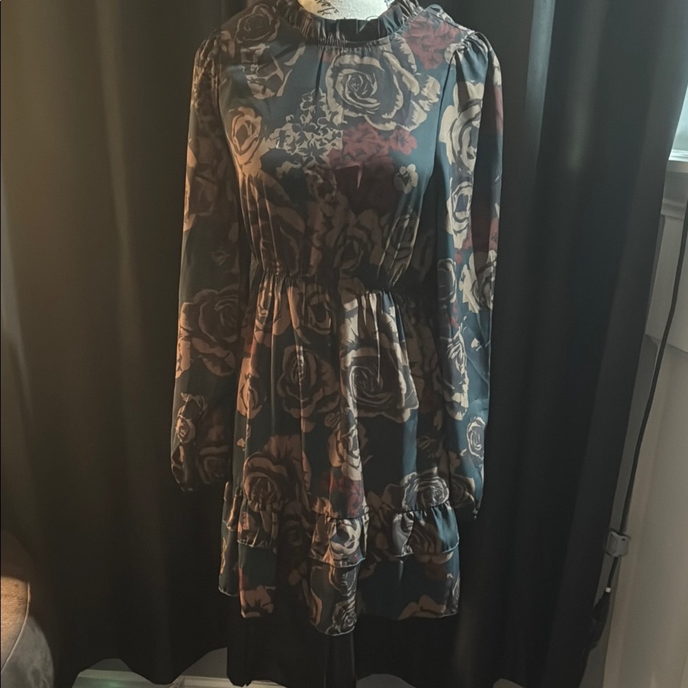 SHEIN Brown and Green Bishop Sleeve Sundress